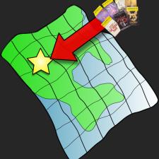 Playbills Pointing to a starred location on a map.