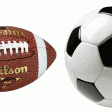 Two footballs, one American one Association